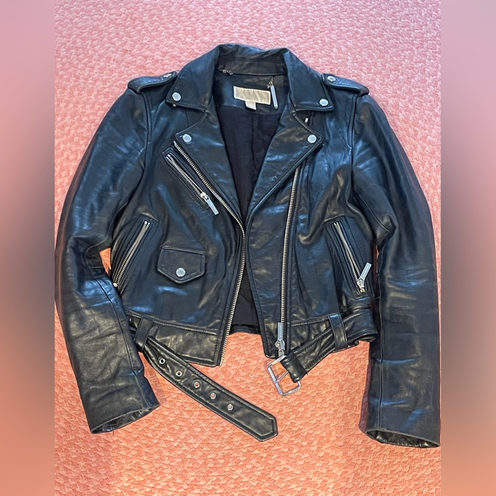 Michael kors moto leather jacket
